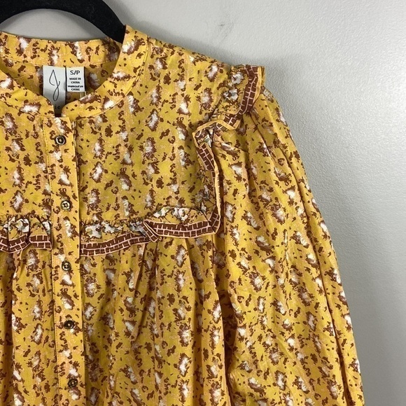 JOIE Boho Floral Prairie Puff Sleeve Ruffle Yoke Button Down Top Size S - Picture 6 of 12